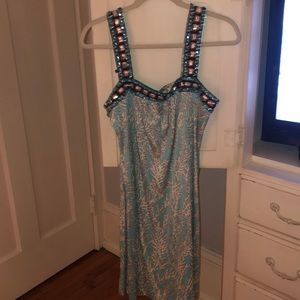 Silk Tory Burch blue and white coral dress